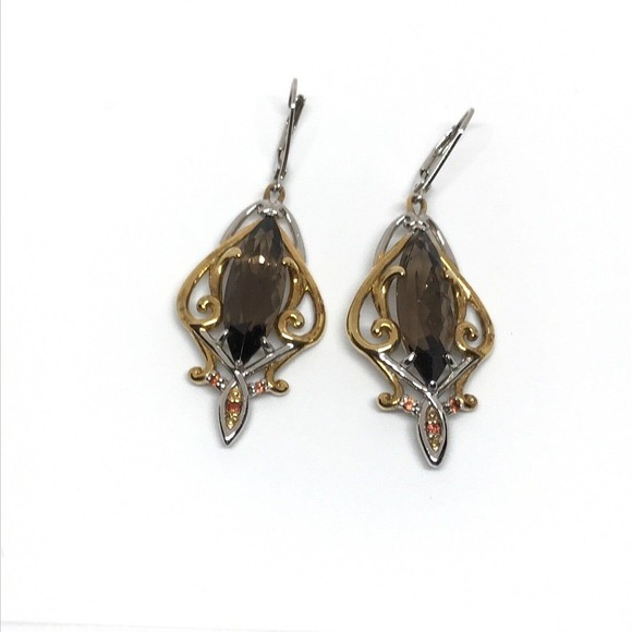 Michael Valitutti NH 925 Sterling Silver Smoky Quartz Citrine Dangle Earrings - Picture 3 of 5